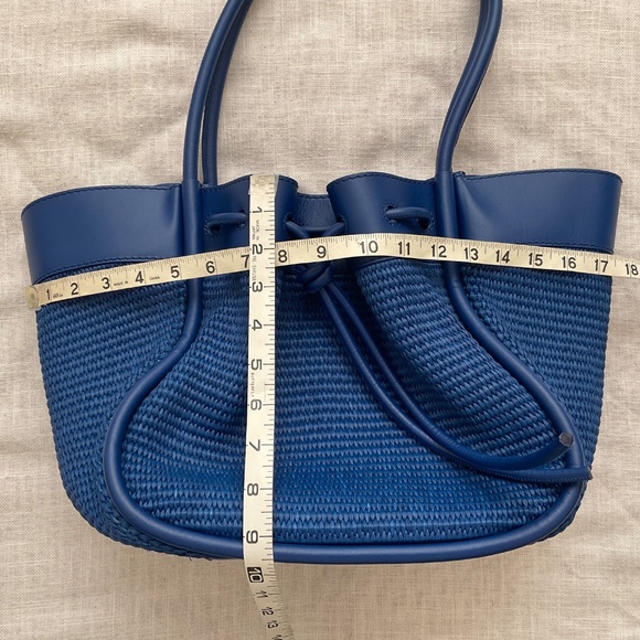 •NWT Proenza Schouler Raffia Leather Large Ruched Tote & Zip Pouch Cobalt/Silver - Picture 6 of 16